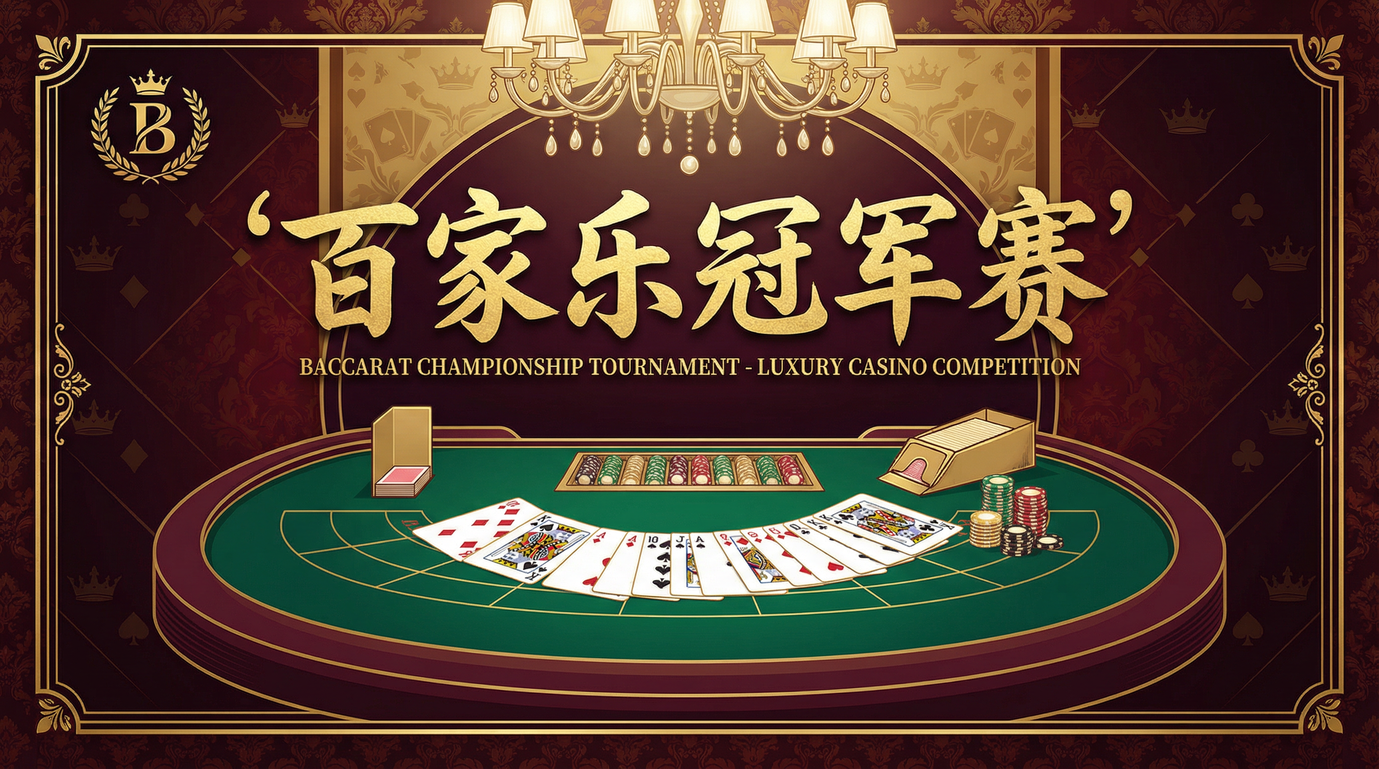 百家乐冠军赛宣传横幅展示豪华赌桌和筹码